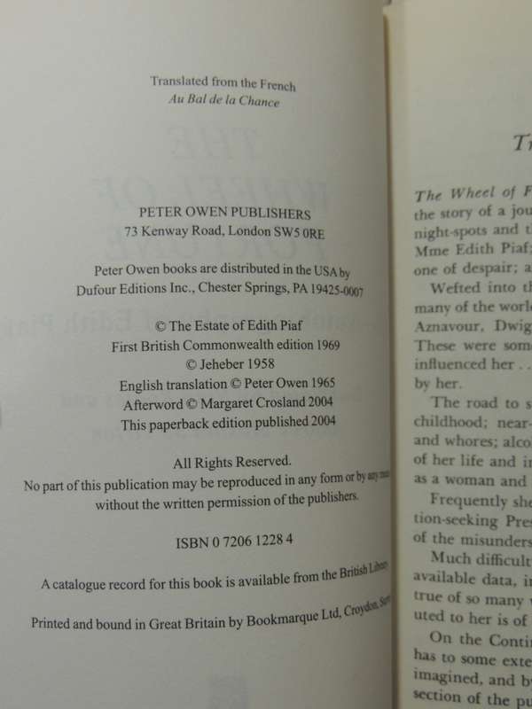 The Wheel Of Fortune: The Official Biography - Edith Piaf