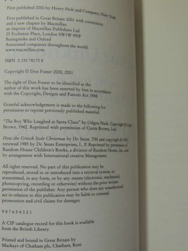Author Unknown: On The Trail Of Anonymous - Don Foster