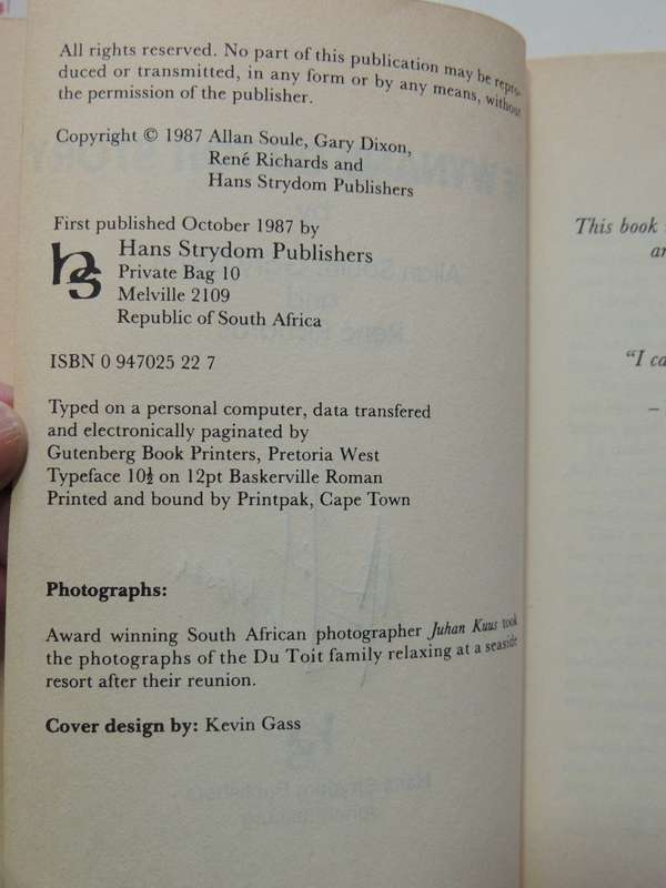 The Wynand du Toit Story - Allan Soule, Gary Dixon, Rene Richards  SIGNED