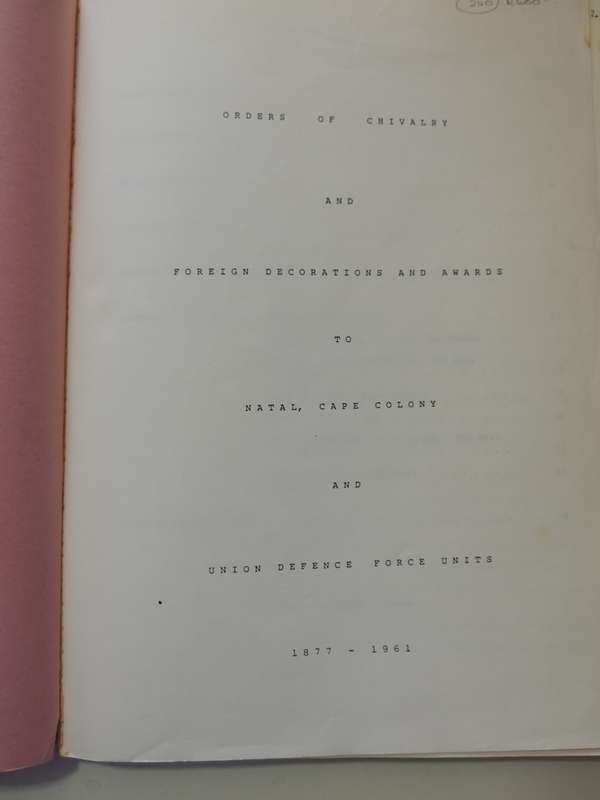 Orders Of Chivalry, Foreign Decorations And Awards To Natal, Cape Colony And Union Defence Forces