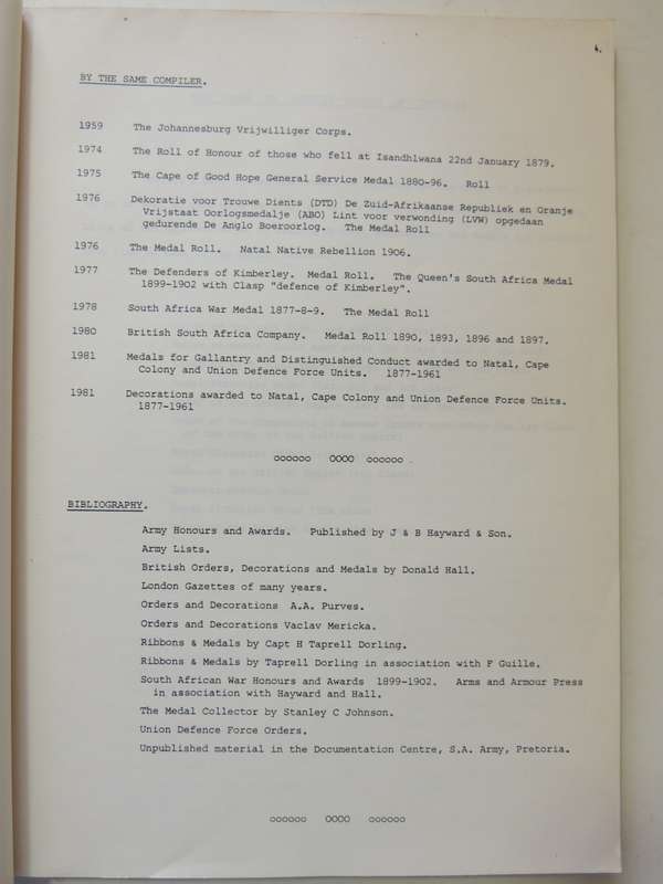 Orders Of Chivalry, Foreign Decorations And Awards To Natal, Cape Colony And Union Defence Forces
