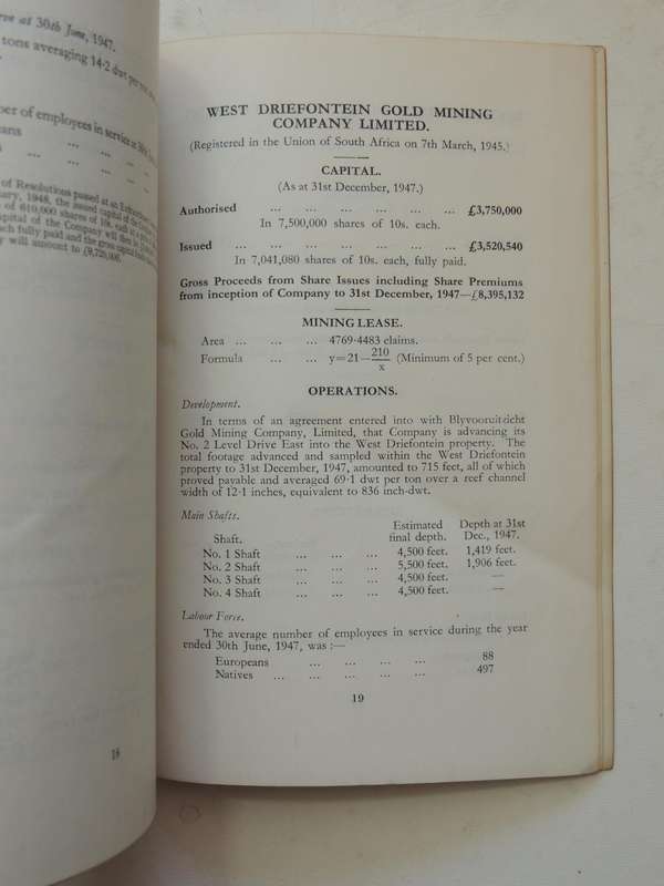 Short History Of The West Wits Goldfield ( Scarce1948)