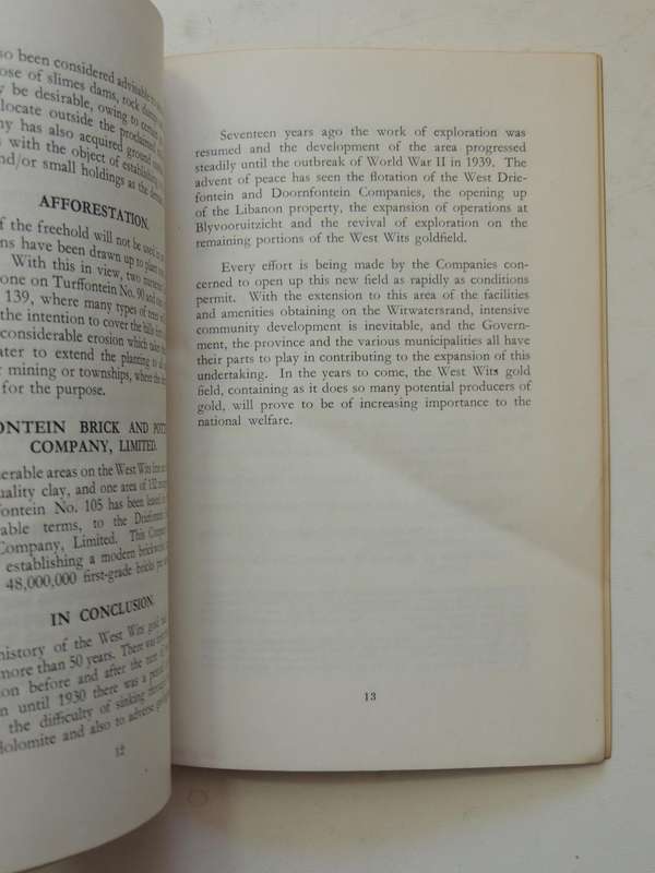 Short History Of The West Wits Goldfield ( Scarce1948)
