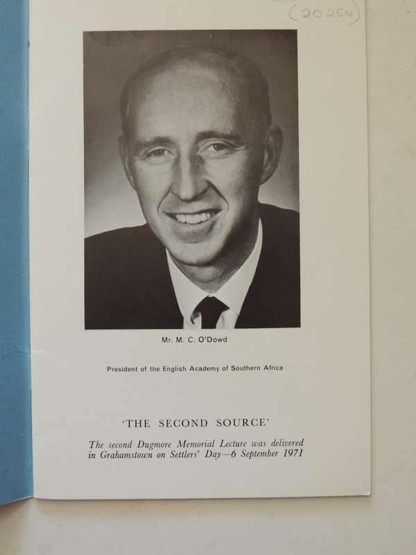 The Second Source (2nd Dugmore Memorial Lecture)M.C. O'Dowd
