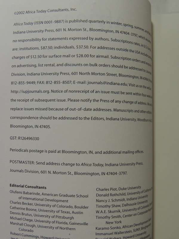 Africa Today: Special Issue-Musical Performance In Africa (Volume 48 No. 4 Winter 2001