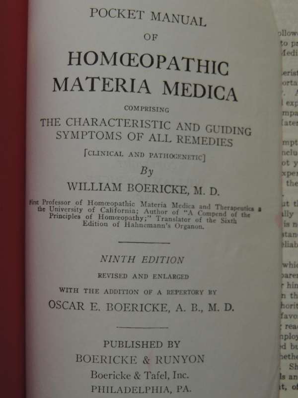 Pocket Manual of Homoeopathic Materia Medica...William Boericke   9th Edition, Revised and Enlarged