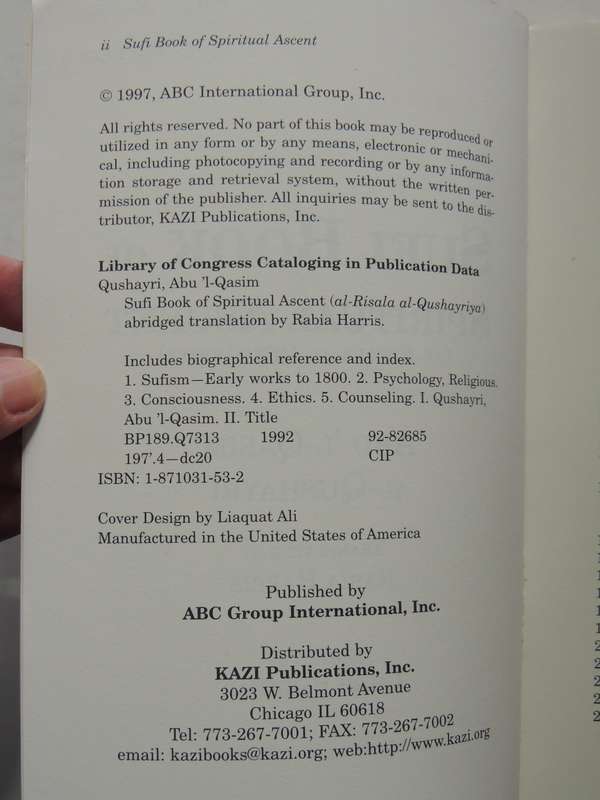 Sufi Book Of Spiritual Ascent (Al-Risala Al-Qushayriya)  - Abu'L-Qasim Al-Qushayri