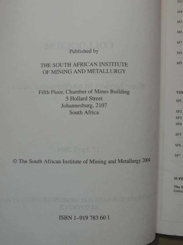 Colloquium: Water Barriers In Underground MinesThe South African Institute Of Mining & Metallurgy