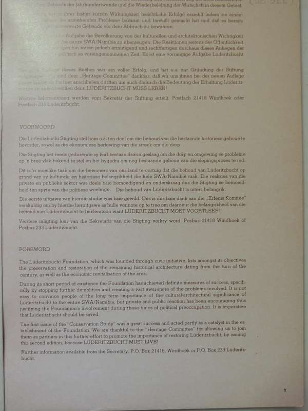 Luderitz And Environs: Conservation Study-School Of Architecture University Of Natal 1979  IN GERMAN