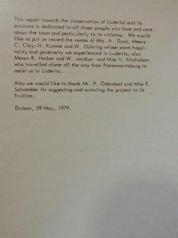 Luderitz And Environs: Conservation Study-School Of Architecture University Of Natal 1979  IN GERMAN