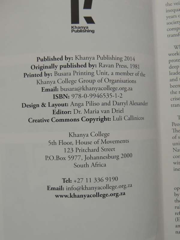 Gold & Workers: A People's History Of South Africa 1886-1924 Vol 1 - Luli Callinicos  (2nd Edition)