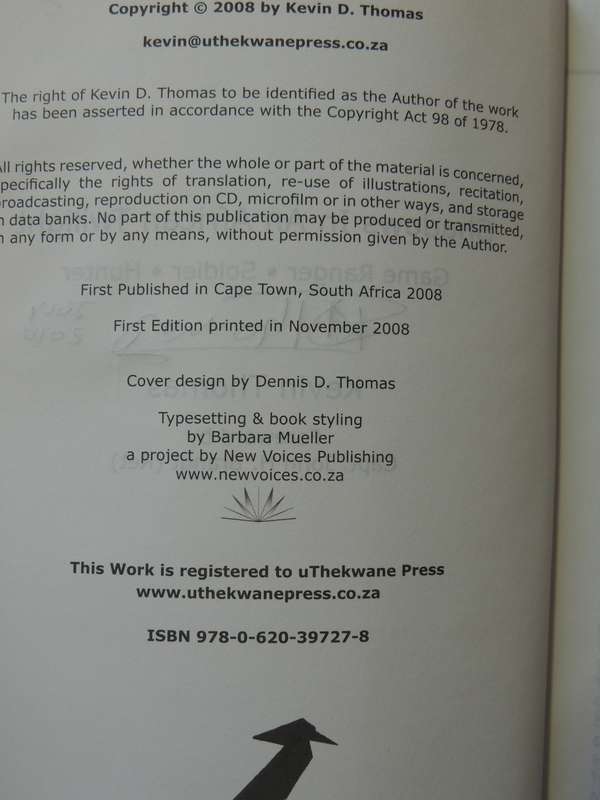 Shadows In An African Twilight - Game Ranger, Soldier, Hunter (Signed)  Kevin Thom