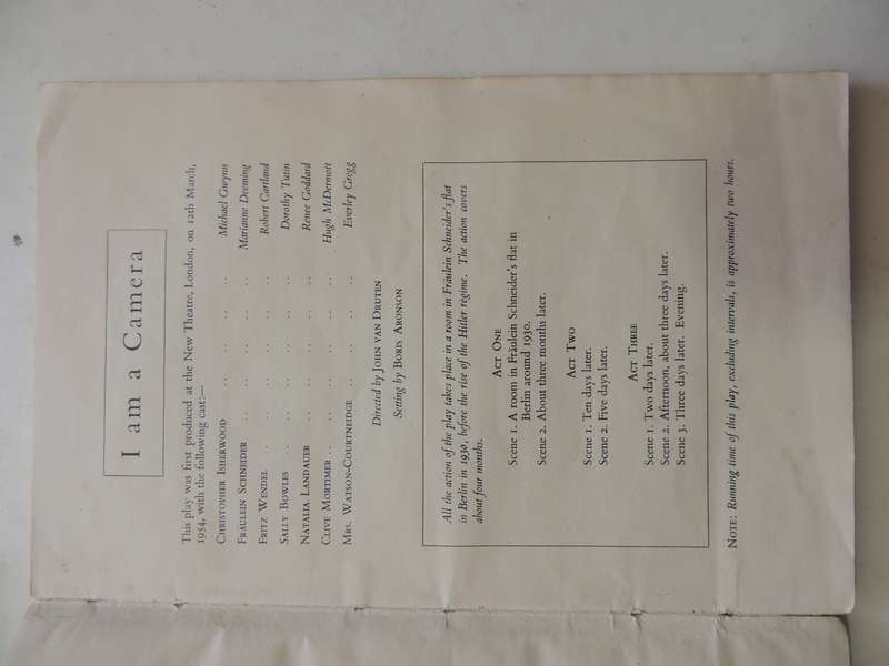 I Am A Camera, A Play in Three Acts - John van Druten     Pub 1954