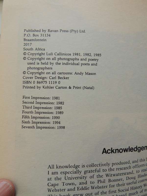 A People's History Of South Africa Vol 1: Gold And Workers 1886-1924 - Luli Callinicos