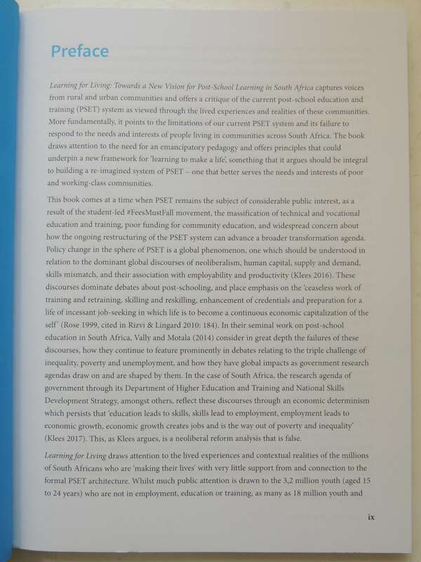 Learning For Living: Towards A New Vision For Post-School Learning In South Africa - ed Ivor Baatjes