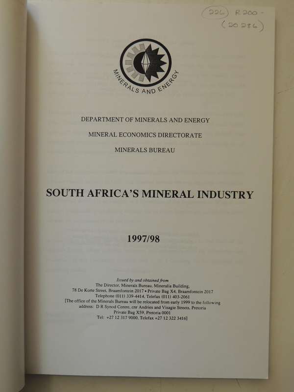 South Africa's Mineral Industry 1997/98Department Of Minerals And Energy