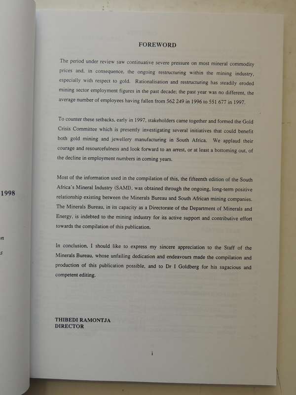 South Africa's Mineral Industry 1997/98Department Of Minerals And Energy
