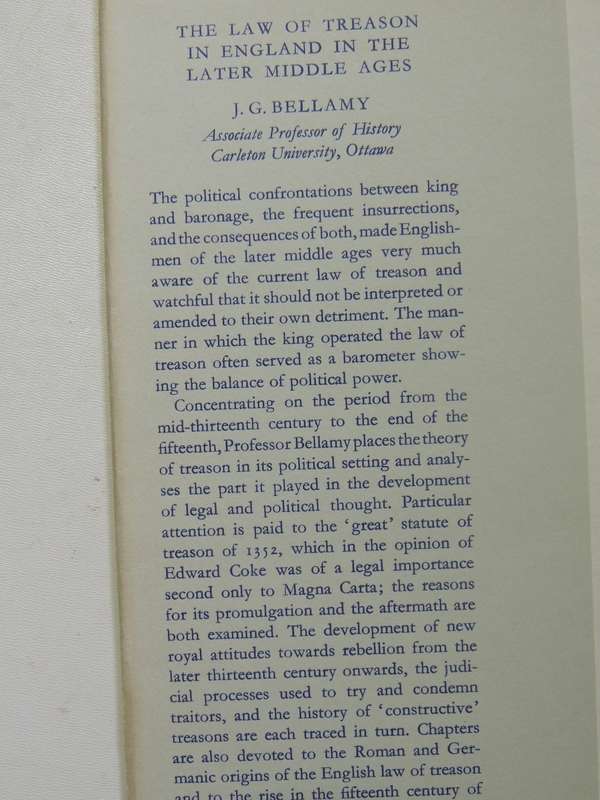 The Law Of Treason In England In The Later Middle Ages - J.G. Bellamy