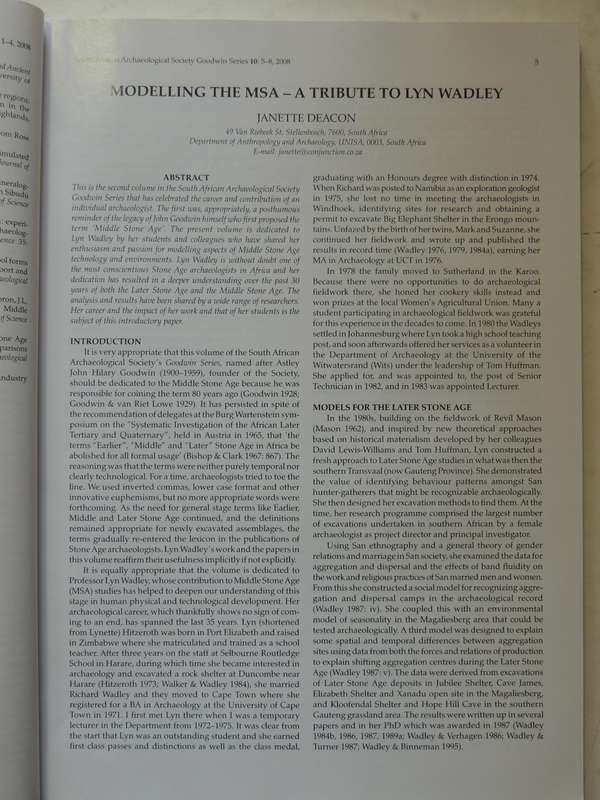 South African Archaeological Society Goodwin Series Volume 10 December 2008: Current Themes In Middl
