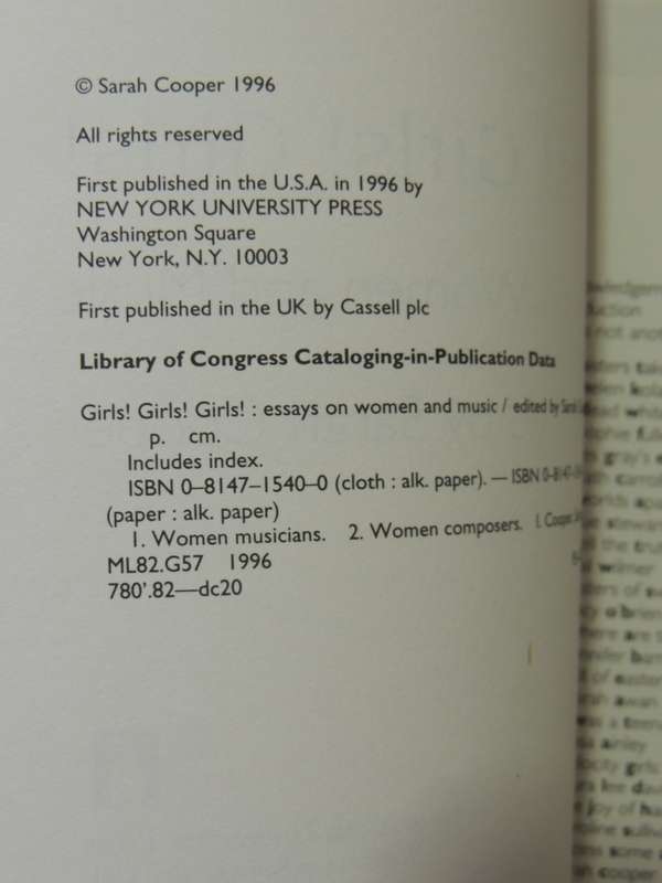 Girls! Girls! Girls!: Essays On Woman And Music - ed Sarah Cooper