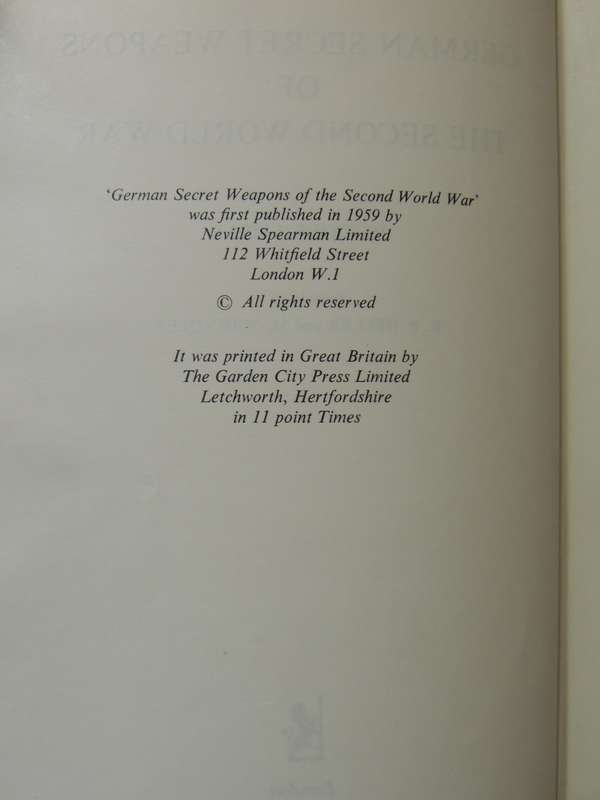 German Secret Weapons Of The Second World War - Rudolf Lusar    (1959 Very Scarce)
