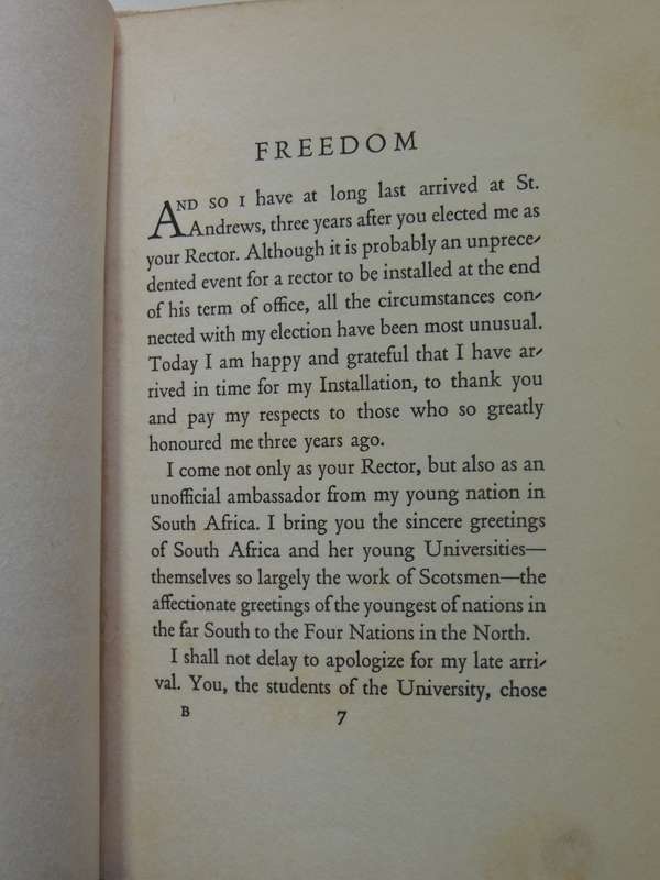 Freedom: Being The Rectorial Address Delivered At St. Andrews University Oct. 17th, 1934 - JC Smuts