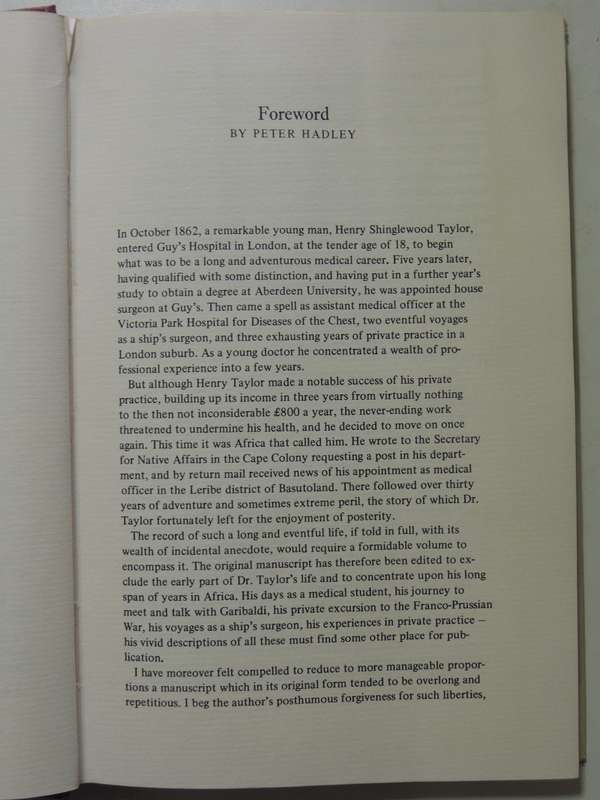 Doctor To Basuto, Boer And Briton 1877-1906: Memoirs Of Dr. Henry Taylor  -ed Peter Hadley