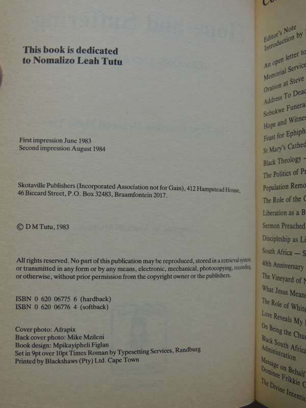 Hope And Suffering: Sermons And Speeches - Desmond Mpilo Tutu