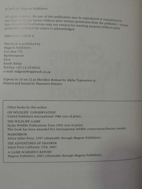 A Game Warden's Report, The State of Wildlife in Africa at the Start of the Millenium - Ron Thomson