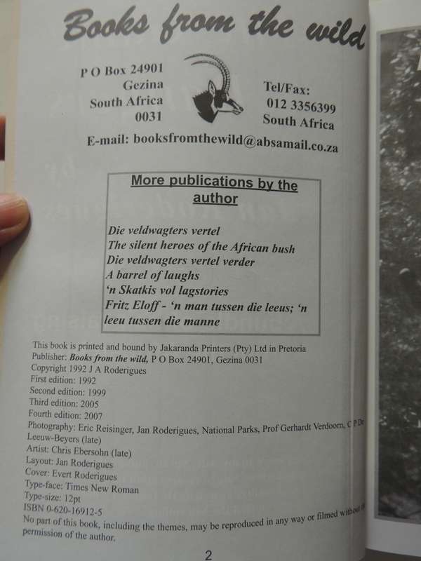 The Game Rangers, A Bundle of Authentic Stories from the African Bush - Jan Roderigues   SIGNED