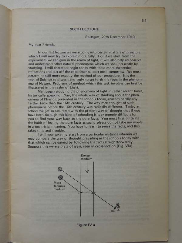 First Scientific Lecture Course Light Course Stuttgart 1919-20 Vol. 1 - Rudolf Steiner  1977