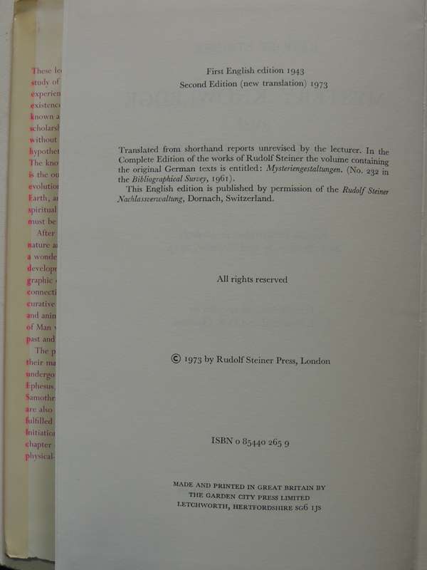 Mystery Knowledge and Mystery Centres 14 Lectures Given in Dornach November 1923 - Rudolf Steiner
