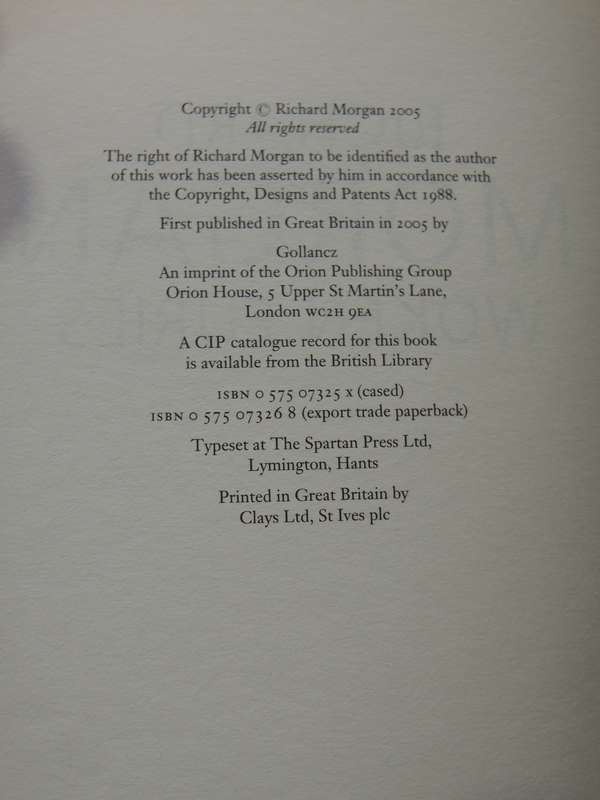 Woken Furies - Richard Morgan FIRST EDITION 2005