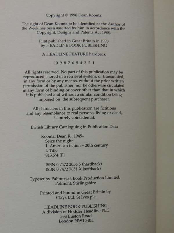 Seize The Night  - Dean Koontz   1st Edition