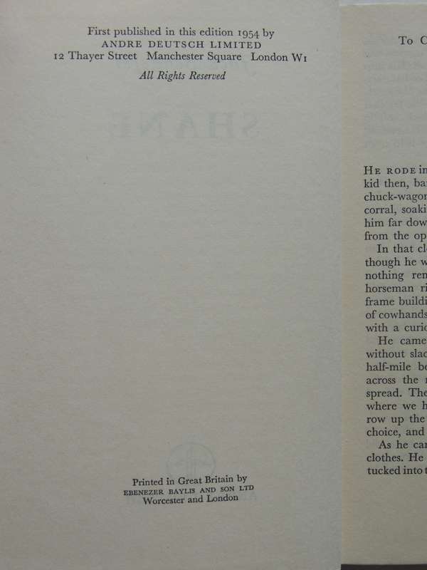 Shane -  Jack Schaefer      1st English Edition 1954