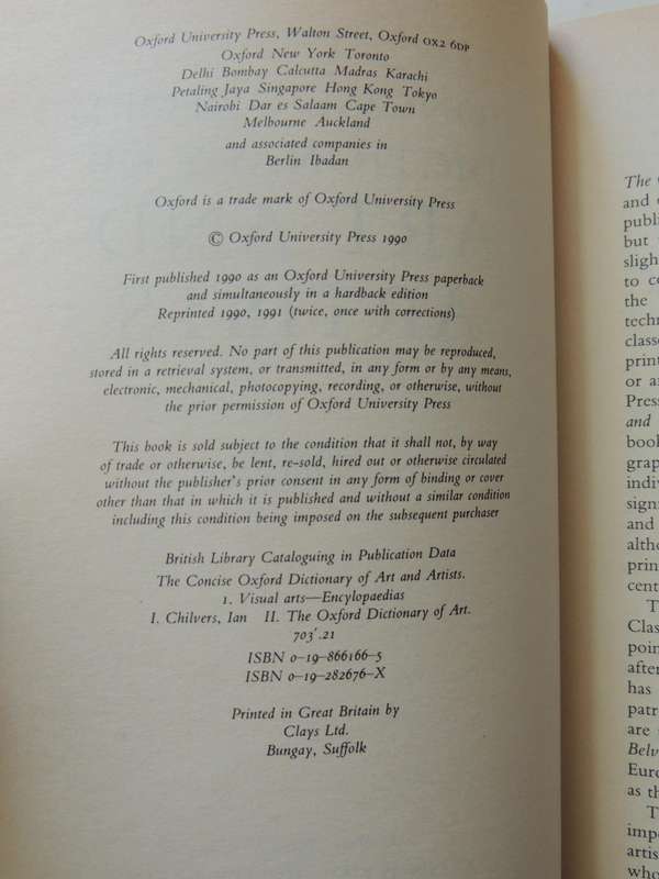 The Concise Oxford Dictionary of Art and Artists- Ed Ian Chilvers