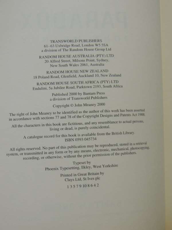 Paradox - John Meany  First Edition 2000