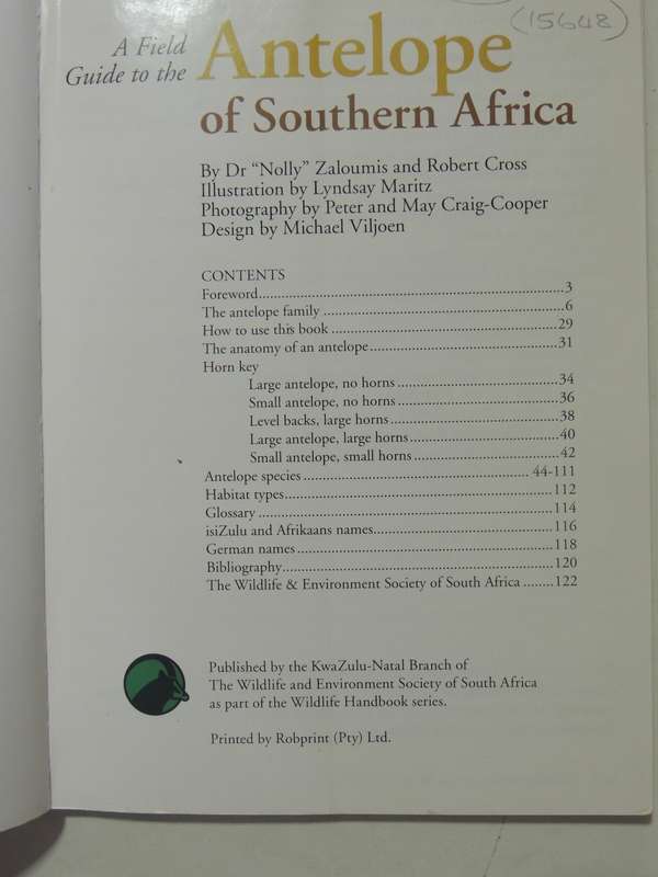 A Field Guide To The Antelopes Of Southern Africa - Dr. "Nolly" Zaloumis & Robert Cross