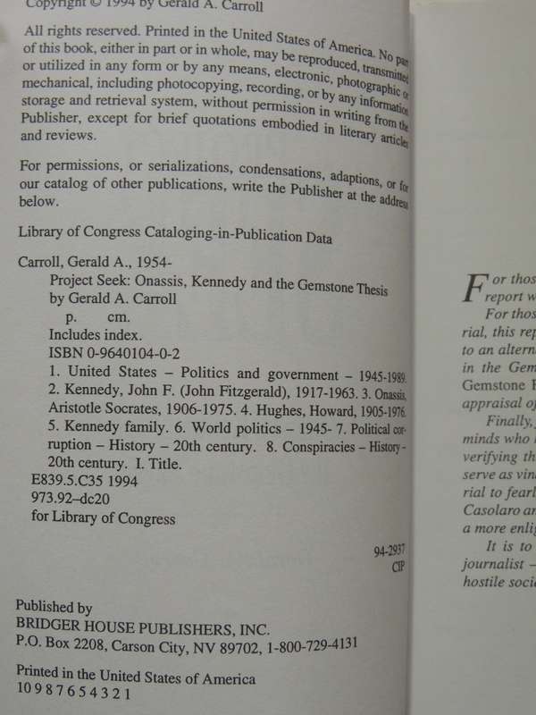 Project Seek: Onassis,Kennedy And Gemstone Thesis - Gerald A Carroll