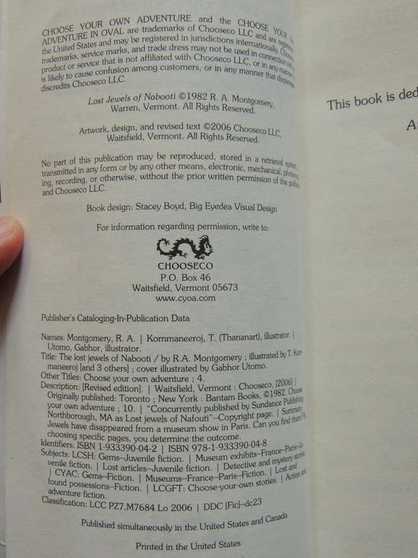 Choose Your Own Adventure 4: The Lost Jewels Of Nabooti - R.A. Montgomery  (slight water damage)