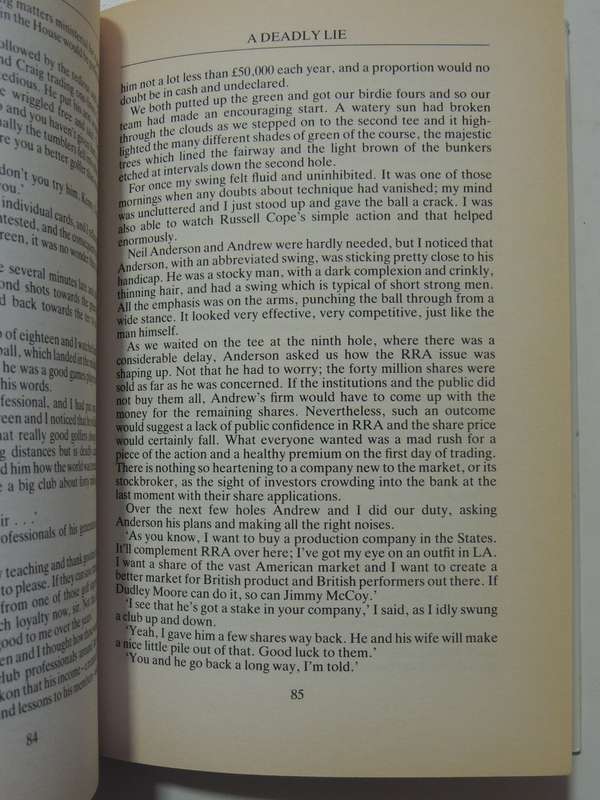 A Deadly Lie: A Chris Ludlow Golfing Thriller- Malcolm Hamer  FIRST EDITION 1992