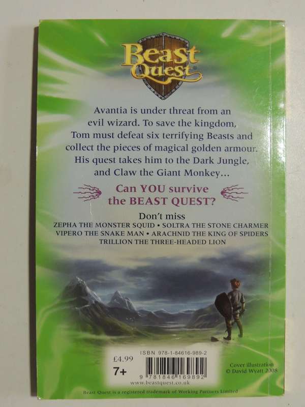 Beast Quest The Golden Armour: Claw - The Giant Monkey - Adam Blade    NO CARDS