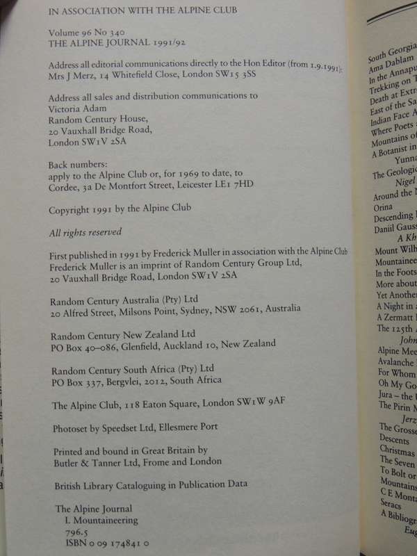 The Alpine Journal 1991/92