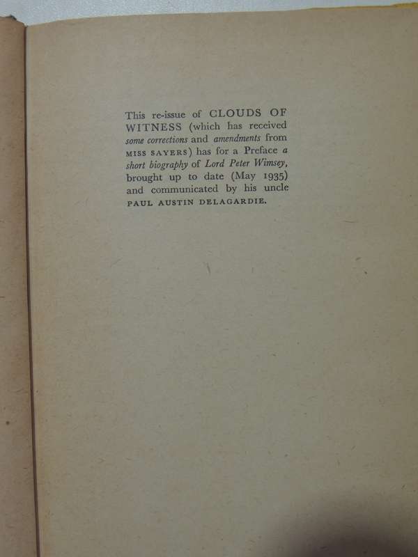 Clouds Of Witness - Dorothy L. Sayers   13th Impression 1954