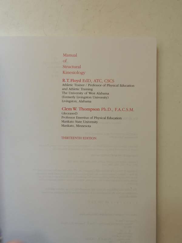 Manual Of Structural Kinesiology - R.T. Floyd & Clem W. Thompson  (Thirteenth Edition)