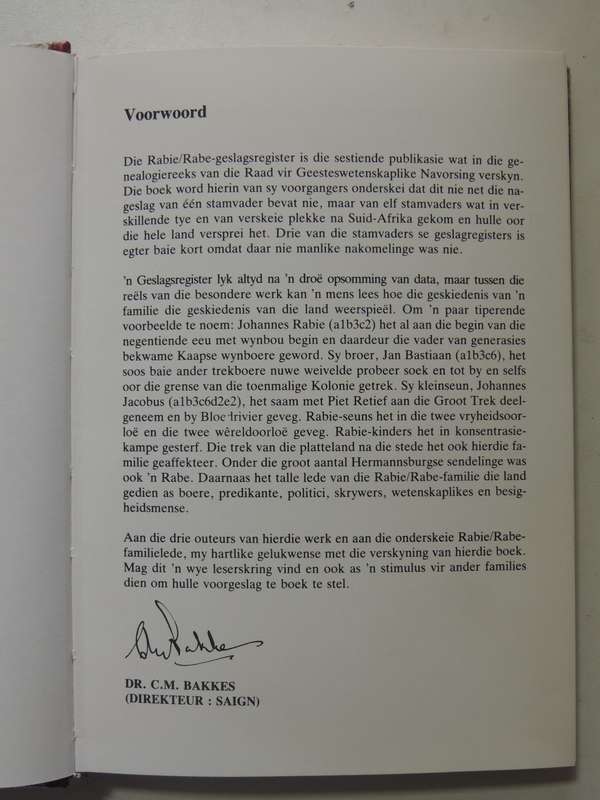 RABIE - RABE - Gelsagsregister van Elf Stamvaders - RG Grebe, WPJ Rabe, HR Rabe  1982  (AS IS)