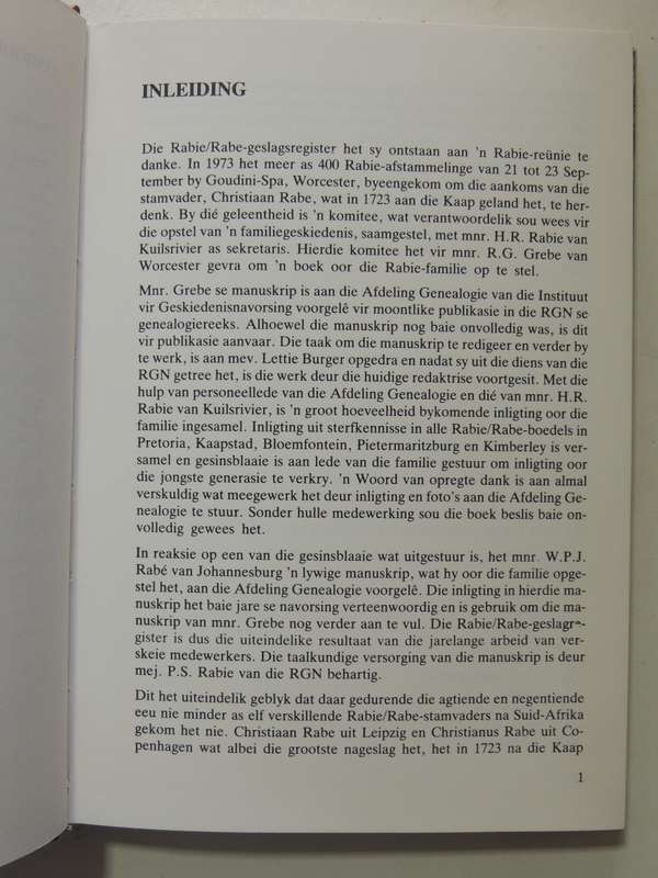 RABIE - RABE - Gelsagsregister van Elf Stamvaders - RG Grebe, WPJ Rabe, HR Rabe  1982  (AS IS)