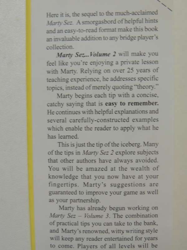 Marty Sez Volume 2  More Secrets of Winning Bridge - Marty Bergen Inscribed