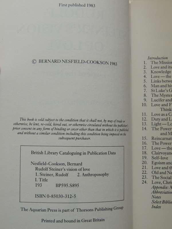 Rudolf Steiner's Vision Of Love: Spiritual Science And The Logic Of The Heart Bernard Nesfield-Cooks