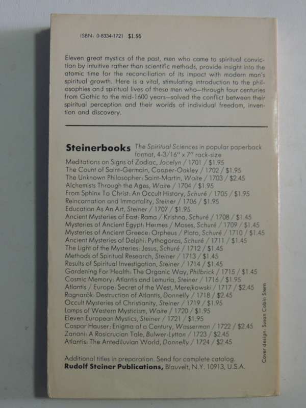 Eleven European Mystics - Rudolf Steiner   VERY SCARCE